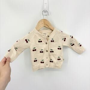 Viverano Organics Cardigan Sweater Girls 3-6 Months Embroidered Cherry Fruit Y2K